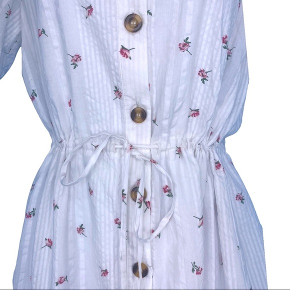 Olivaceous Dress Small Midi Button Front Drawstring Lined Waist Floral White New - Picture 8 of 14